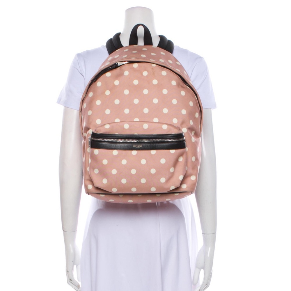 Saint Laurent City Polka Dot Canvas Backpack